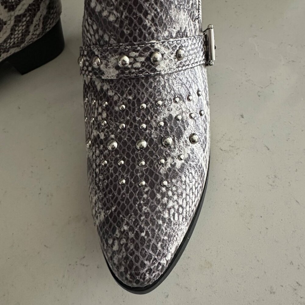 Snake Print Ankle Boots With Studded Straps & Buckles By Jane And The Shoe - Picture 9 of 12
